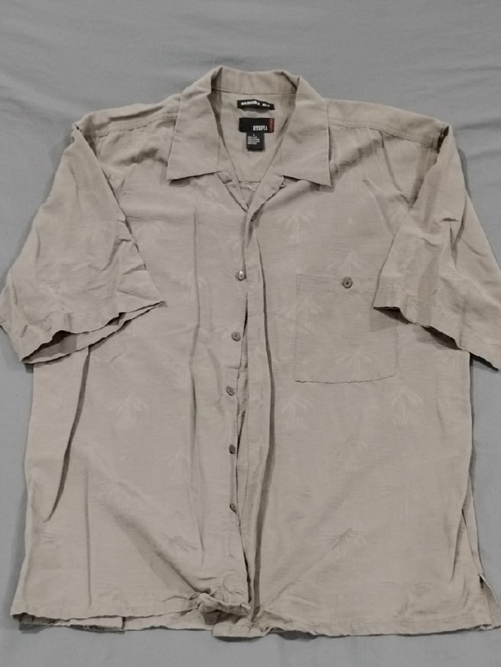 Topia Taupe Short Sleeve Silk Button-Up